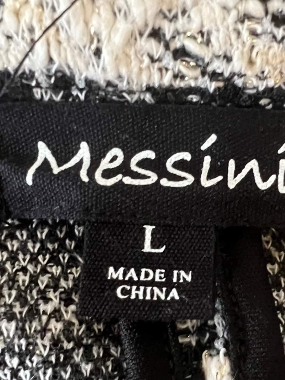 Messini Metallic Tweed Open Double Breasted Black/White Houndstooth Sz.L Jacket - Picture 14 of 15